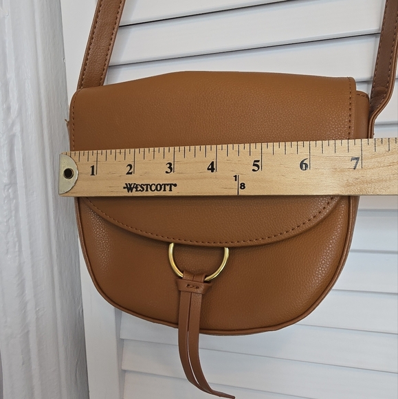 JJ WINTERS Ivy Crossbody Mini Saddle Bag  Cognac Genuine Leather Gold Ring Women - Picture 11 of 15